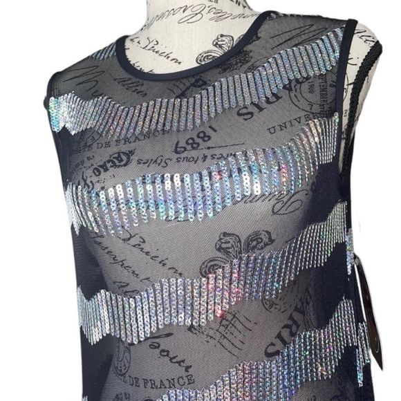 Gia mia ADULT SMALL SILVER SEQUINED STRIPED MESH PERFORMANCE DANCE JUMPER • BNWT - Picture 10 of 12